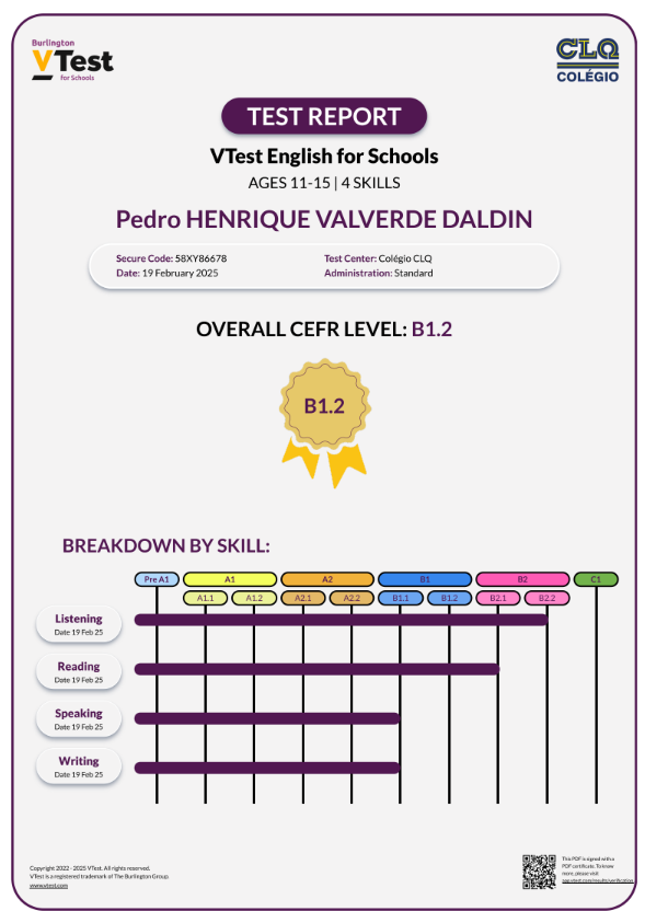 Relatório individual do VTest for Schools